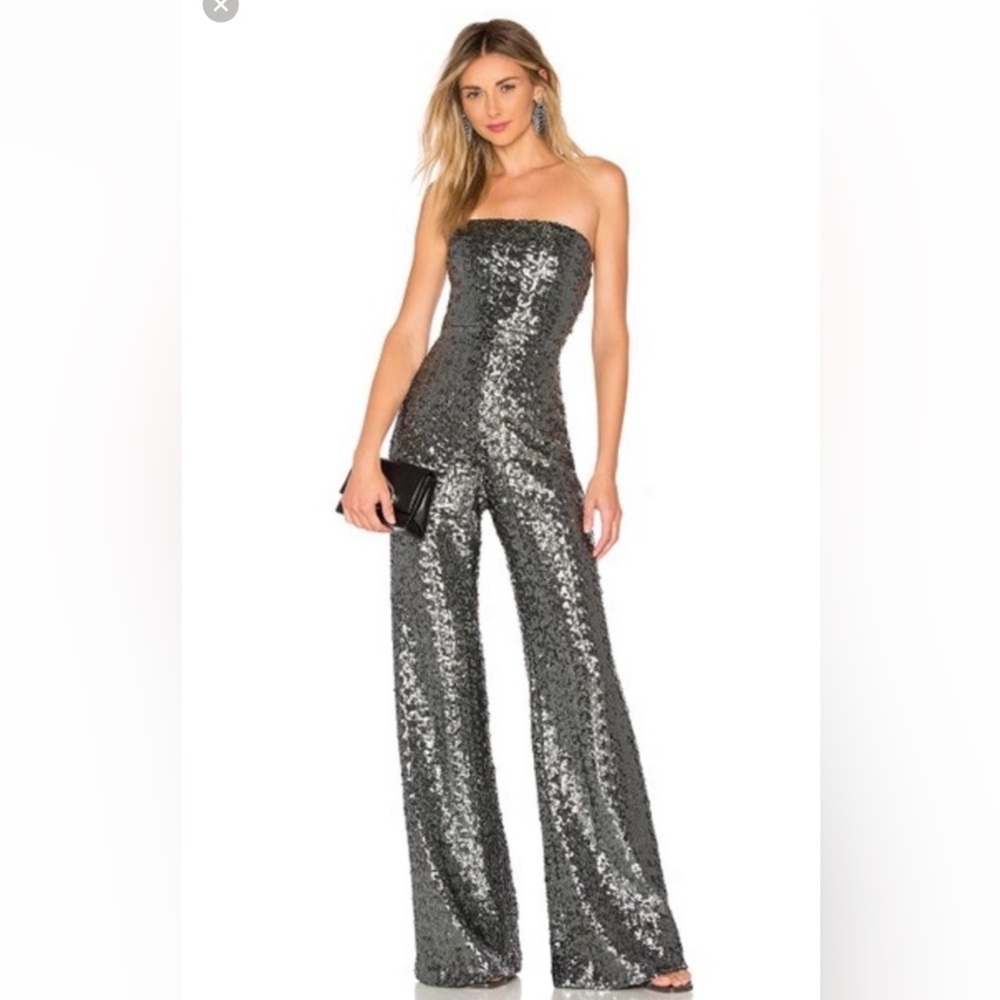 Alexis Strapless Sequin Wide-Leg Jumpsuit - Gray
